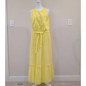 Kaari blue Women’s L Yellow White Stripe Maxi Dress Sleeveless Beach Boho